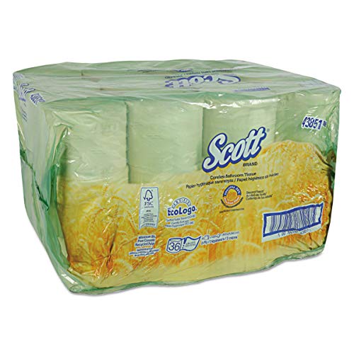 Scott 43851 Coreless Standard Roll Bath Tissue w/Plant Fiber, 2-Ply, 1000 per Roll (Case of 36 Rolls)