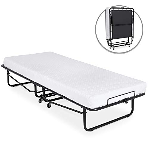 Book Cover Best Choice Products Twin Folding Rollaway Cot-Sized Mattress Guest Bed w/ 3in Memory Foam, Locking Wheels, Steel Frame - Black
