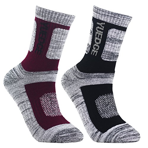 YUEDGE 2 Pairs Men's Cushion Performance Outdoor Sports Crew Socks For Hiking Backpacking Workout