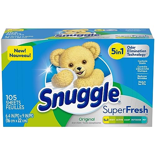 Book Cover Snuggle Plus SuperFresh Fabric Softener Dryer Sheets with Static Control and Odor Eliminating Technology, Original, 105 Count