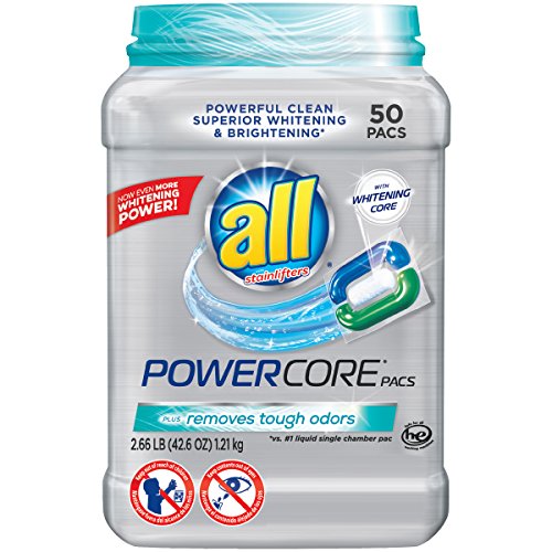 all Powercore Pacs Laundry Detergent Plus Removes Tough Odors, Tub, 50 Count