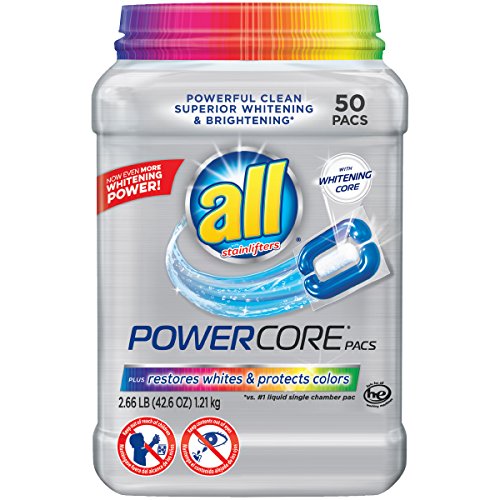 all Powercore Pacs Laundry Detergent Plus Restores Whites & Protects Colors, Tub, 50 Count
