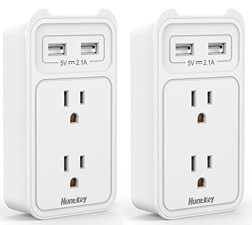 Huntkey 2 Outlet Wall Mount Cradle with Dual 2.1 AMP USB Charging Ports, SMD407 (White / 2 pack)