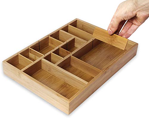 Kitchen Drawer Organizer with Removable Dividers - Silverware Organizer - Cabinet Organizer for Utensils and Cutlery - Utility Drawer, Bamboo, 14 x 10 x 2 Inches
