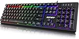 NPET K10 Wired Backlit Floating Gaming Keyboard, Mechanical Feeling Rainbow Illuminated Gaming Keyboard for PC, Laptop, Computer