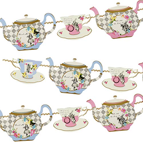 Talking Tables Alice in Wonderland Bunting Mad Hatter Tea Party, Fabric, Mixed Colours, Length 4M, 13ft, TSALICE-BUNTING