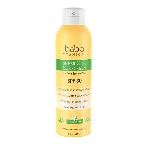 Book Cover Babo Botanicals Sheer Zinc Continuous Spray Sunscreen SPF 30 with 100% Mineral Active, Non-Nano, Water-Resistant, Reef-Friendly, Fragrance-Free, Vegan, for Babies, Kids or Sensitive Skin - 6 oz.