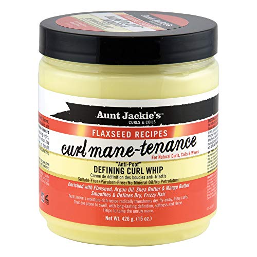 Aunt Jackie's Flaxseed Recipes Curl Mane-tenance, Lightwieght Anti-Poof Defining Curl Whip, Enriched with Flaxseed, Argan Oil and Shea Butter, Great for Dry and Frizzy Hair, 15 Ounce Jar