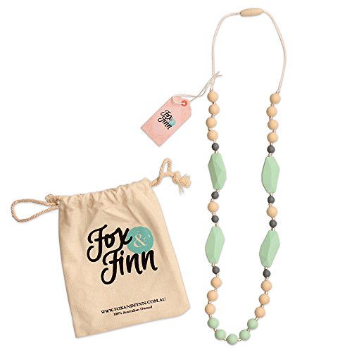 Fox & Finn 'Mackenzie' Silicone Teething Necklace for Babies | Safety Knotted Silk Rope | Does Not Pull Out Hair | 14 Inch Drop (Mint + Smoke + Latte)