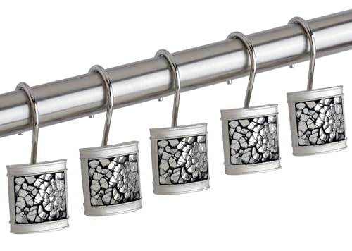 Creative Scents Crackled Glass Silver Shower Curtain Hooks Decorative - Set of 12 Shower Curtain Rings for Bathroom Shower Rod - Elegant Crackled Glass Shower Curtain Hooks