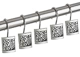 Creative Scents Crackled Glass Silver Shower Curtain Hooks Decorative - Set of 12 Shower Curtain Rings for Bathroom Shower Rod - Elegant Crackled Glass Shower Curtain Hooks