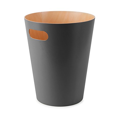 Umbra Charcoal Woodrow, 2 Gallon Modern Wooden Trash Can Wastebasket or Recycling Bin for Home or Office,