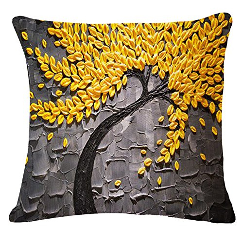 Book Cover QINU KEONU Oil Painting Black Large Tree and Flower Birds Cotton Linen Throw Pillow Case Cushion Cover Home Sofa Decorative 18 X 18 Inch (Yellow Leaves)