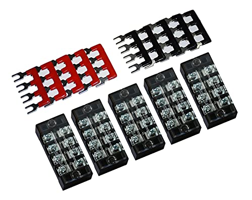Screw Terminal Strip 600V + 400V Pre Insulated Terminal Barrier Strip Red/Black (25A 4P)