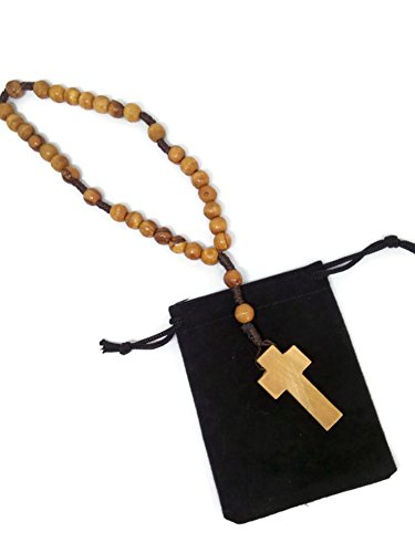 Exquisite Handcrafted Threaded Anglican Olive Wood Brown Twine Rope Rosary | 7mm Beads | Spiritual Devotion | Bethlehem Craftsmanship | Velveteen Bag | Genuine HolyRoses Product