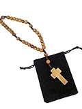 Threaded Olive Wood Anglican Brown Rope Rosary Velvet Pouch - Hand Made in Bethlehem