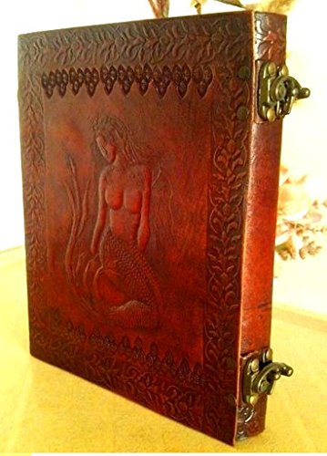 QualityArt Handmade Leather Journal Mermaid Diary Notebook Sketchbook Travel Book 9x7 Inches Brown Christmas gifts
