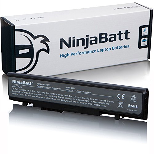 NinjaBatt Laptop Battery for Dell WU946 PP39L Studio 1555 1558 1537 1535 1536 1557 PP33L 312-0701 312-0702 KM887 KM901 KM904 KM905 MT264 MT275 MT276 RM803 - High Performance [6 Cells/4400mAh/11.1V]