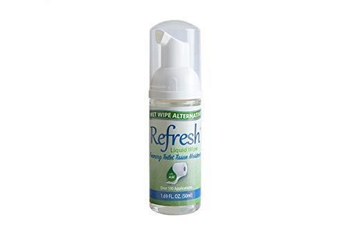 Refresh Liquid Wipe - Wet Wipe Alternative - Toilet Tissue Moistener Foam 50ml (1 Pack). Works on Any Toilet Tissue for a Custom Wipe!