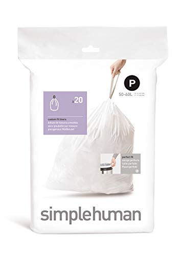 Book Cover simplehuman Code P Custom Fit Drawstring Trash Bags, 50-60 Liter / 13.2-15.9 Gallon, White, 20 Count