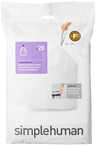 Book Cover simplehuman Code F Custom Fit Drawstring Trash Bags, 25-30 Liter / 6.6-9 Gallon, White, 20 Count