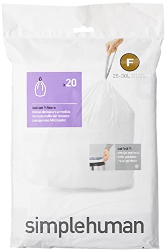 simplehuman Code F Custom Fit Drawstring Trash Bags, 25-30 Liter / 6.6-9 Gallon, White, 20 Count