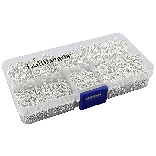 LolliBeads (R) Silver Plated Smooth Round Metal Beads Assorted Size Jumbo Pack 2100 pcs