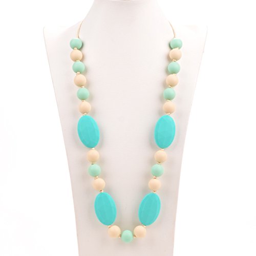 Consider It Maid Silicone Teething Necklace for Mom to Wear - Free E-Book - BPA Free and FDA Approved - Utopia (Mint/Navajo White/Turquoise)