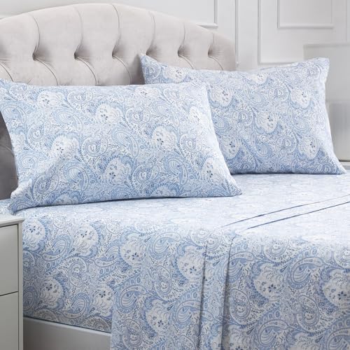 Mellanni Queen Sheet Set - 4 PC Iconic Collection Bedding Sheets & Pillowcases - Luxury, Extra Soft, Cooling Bed Sheets - Deep Pocket up to 16" - Wrinkle, Fade, Stain Resistant (Queen, Paisley Blue) Queen Paisley Blue