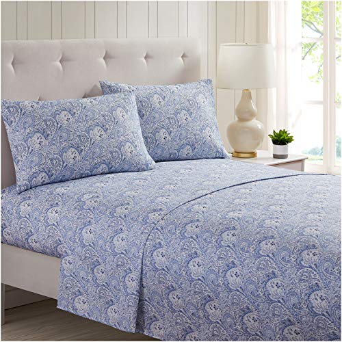 Mellanni California King Sheets - Hotel Luxury 1800 Bedding Sheets & Pillowcases - Extra Soft Cooling Bed Sheets - Deep Pocket up to 16 inch Mattress - Easy Care - 4 Piece (Cal King, Paisley Blue)