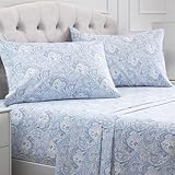 Mellanni King Sheets Set - 4 PC Iconic Collection Bedding - Hotel Luxury, Extra Soft, Cooling Bed Sheets - Wrinkle, Fade, Stain Resistant (King, Paisley Blue)