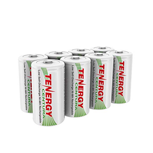 Tenergy Centura 1.2V NiMH Rechargeable D Battery, 8000mAh Low Self Discharge D Cell Batteries, Pre-Charged D Size Battery, 8 Pack, UL Certified