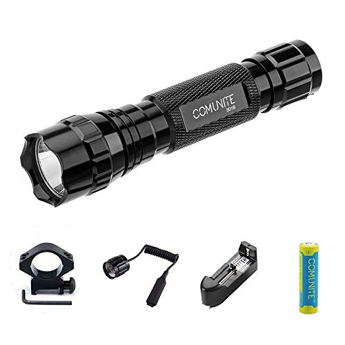 Comunite Portable Green Light 501B XM-L T6 Tactical Led Flashlight 250 Yard Long Range Hunting Light Torch with Remote Pressure Switch Barrel Mount 18650 Rechargeable battery and Charger (Green)