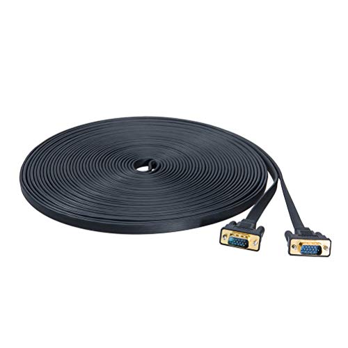 DTECH VGA to VGA Cable 50ft Long Thin Flat 15 Pin Computer Monitor Cord Male to Male SVGA Wire (50 Feet, Black)