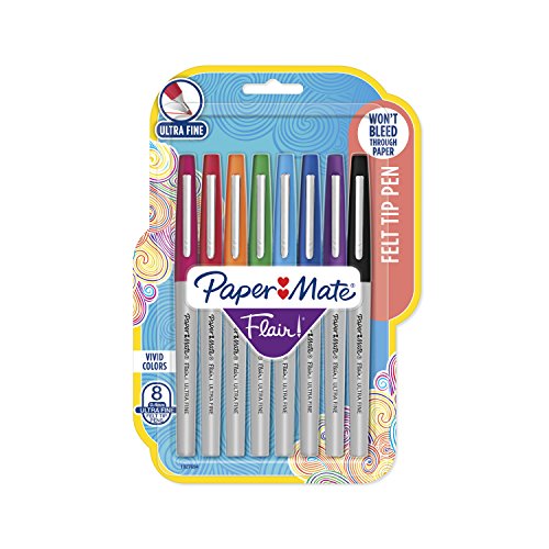 Paper Mate Flair Felt Tip Pens, Ultra Fine Point (0.4mm), Assorted Colors, 8 Count