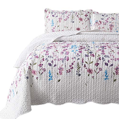Bedsure Quilt Bedspreads Queen Size Coverlet, Quilts Queen Size Clearance, Lilac Flower Lightweight Pattern, 1 Quilt and 2 Shams