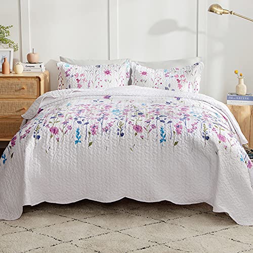 Book Cover Bedsure King Quilt Bedding Set Clearance - Lightweight Kids'Comforter Purple Floral Summer Bedspreads & Coverlets with 2 Pillow Shams