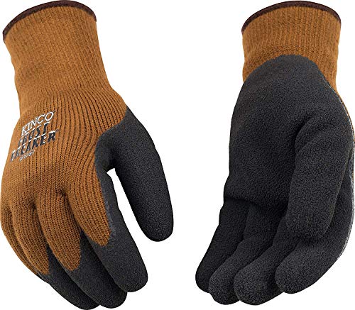 Kinco 1787-XL-1 Brown heavy 100% acrylic thermal knit shell, Foam latex coated palm, Elastic knit wrist, Size: XL