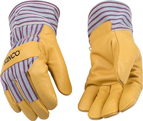 Kinco 1927-L-1 Premium grain pigskin palm, Trademarked OttoTM striped fabric back & cuff, Lined safety cuff, Heatkeep thermal lining, Size: L