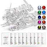CHANZON 100pcs 5mm LED Diode Lights Assortment 10 Colors x 10pcs Diodes (Clear Transparent Lens) Emitting Lighting Bulb Lamp Assorted Kit Variety Color White Red Yellow Green Blue Orange UV Pink