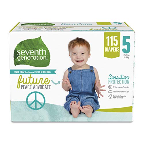 Book Cover Seventh Generation Baby Diapers, Size 5, 115 count(Pack of 1) for Sensitive Skin (Packaging May Vary)