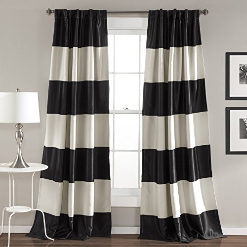 Book Cover Lush Decor Montego Striped Window Curtains Panel Set for Living, Dining Room, Bedroom (Pair), 84â€ x 52â€, Black