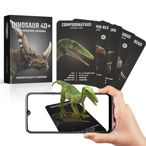 Octagon Studio Dinosaur 4D+ AR Cards: Explore 20 Dinosaurs w/ Stunning 3D Models, Fact-Files & Free iOS/Android App. Drive & VR Mode. 15 Languages