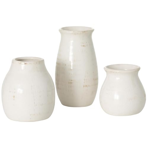 Sullivans Small White Ceramic Vase Set, Rustic White Home Decor, Great for Centerpieces, Kitchen, Office or Living Room (CM2583)