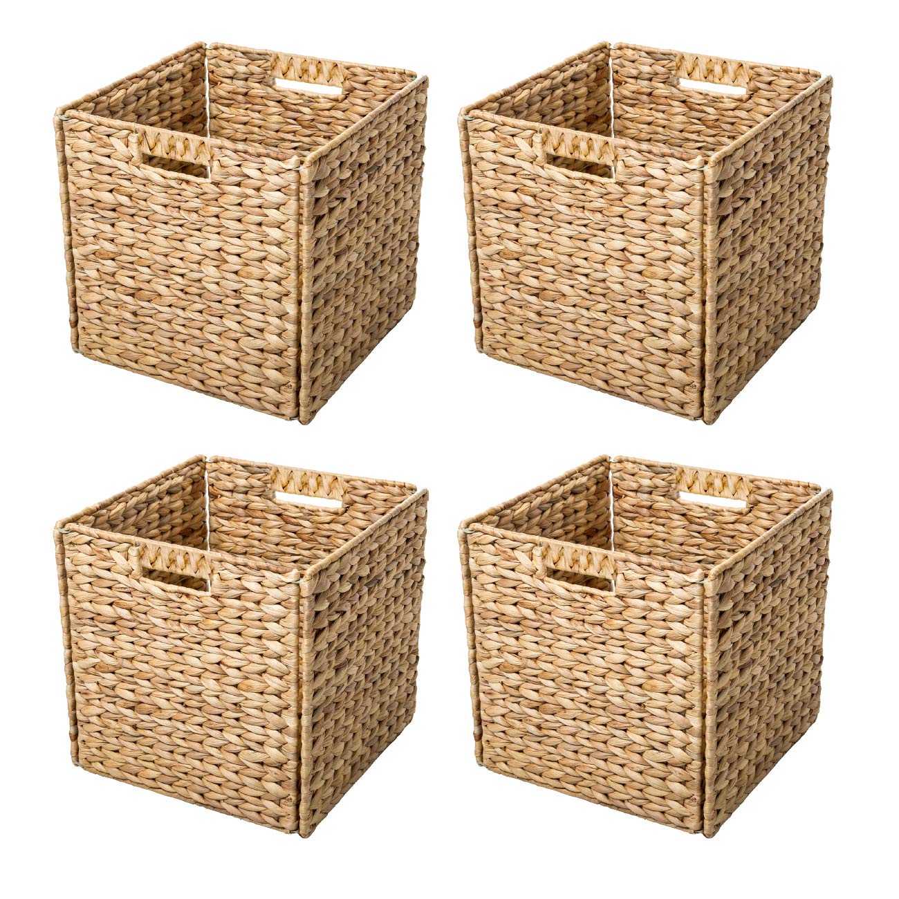 Trademark Innovations Foldable Hyacinth Storage Baskets with Iron Wire Frame (Set of 4) Unlined Basket 12"