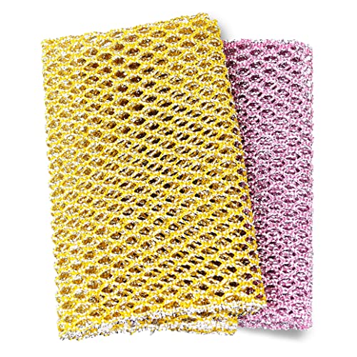 Non-Scratch HEAVY DUTY Scouring Pad or Pot Scrubber Pads (2PCs) | For Scouring Kitchen, Dishwashing, Cleaning | Nylon Mesh Scrubbing Scrubbies | Scrub Pads Cloth Outlast ANY Sponges
