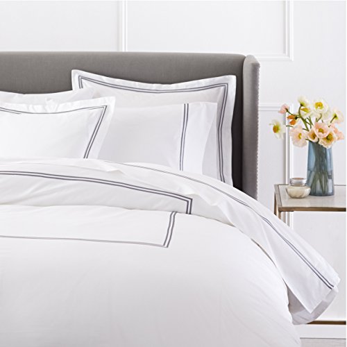 Amazon Brand â€“ Pinzon 400 Thread Count Egyptian Cotton Sateen Hotel Stitch Duvet Cover - King, Silver Grey