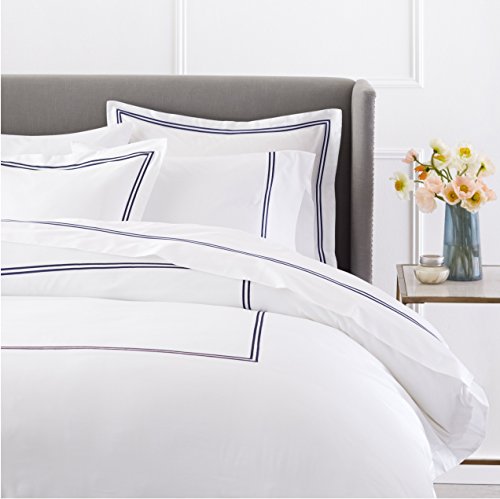 Book Cover Amazon Brand â€“ Pinzon 400 Thread Count Egyptian Cotton Sateen Hotel Stitch Duvet Cover - Full or Queen, Navy Blue