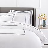 Pinzon 400 Thread Count Egyptian Cotton Sateen Hotel Stitch Duvet Cover - Full or Queen, Navy Blue
