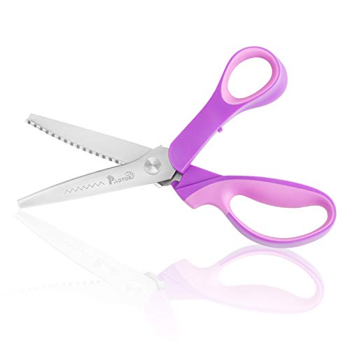 Pinking Shears, P.LOTOR 9.3 Inches Handled Professional Stainless Steel Dressmaking Sewing Craft Scissors (Serrated)